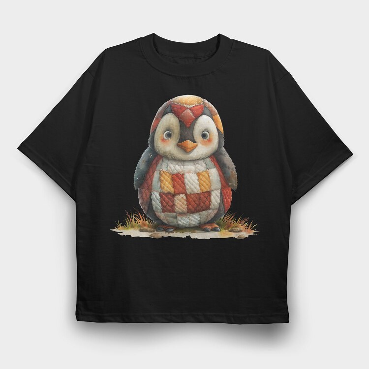 Penguin Patchwork Quietly, Tricou Oversize Barbati (Unisex)