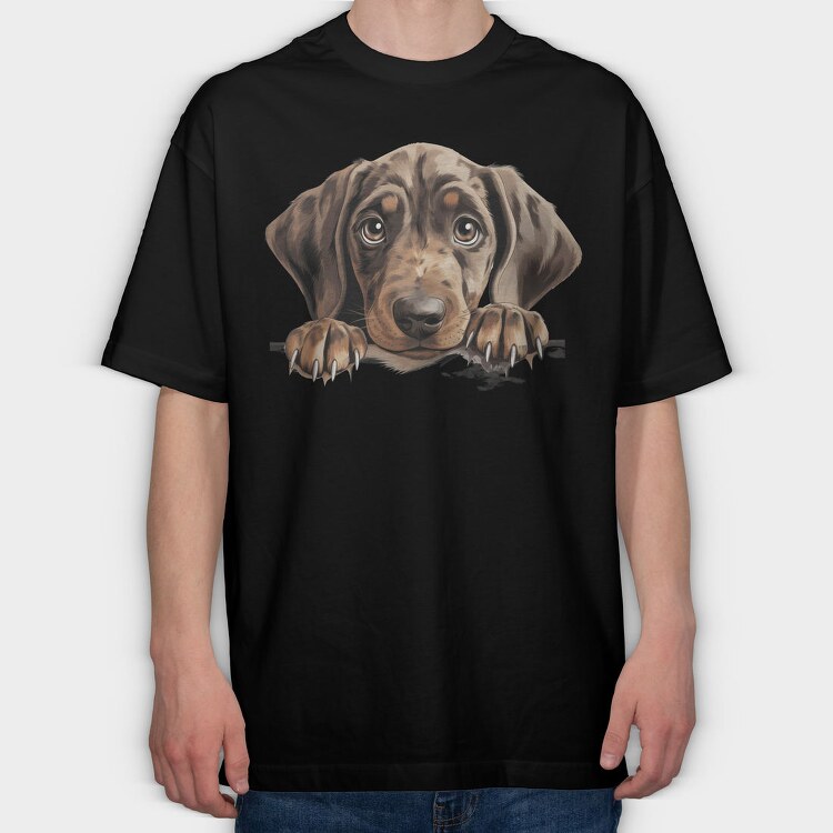Plott Hound Peeking, Tricou Oversize Barbati (Unisex)
