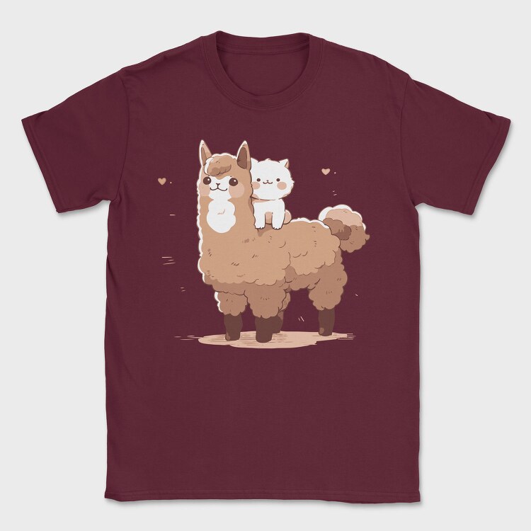 Cute Lama and Cat, Tricou Barbati (Unisex)