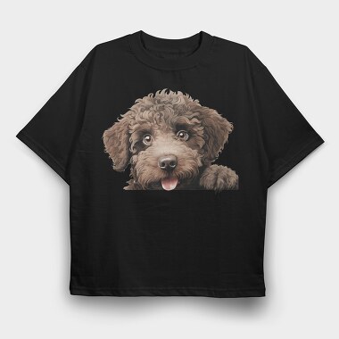 Poodle Peeking Fuzzy, Tricou Oversize Barbati (Unisex)