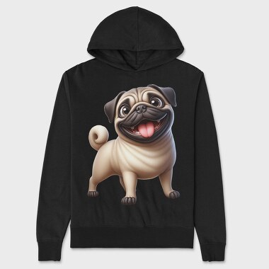 Pug Smiling Face, Hanorac Oversize Barbati (Unisex)