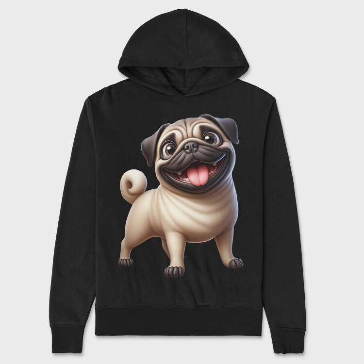 Pug Smiling Face, Hanorac Oversize Barbati (Unisex)