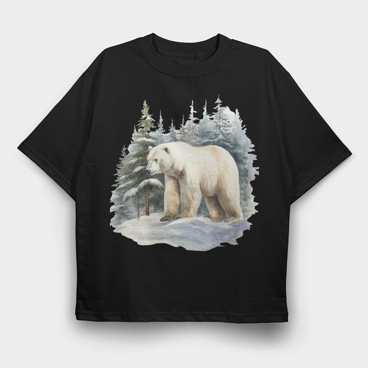 Polar Bear Snowscape, Tricou Oversize Barbati (Unisex)
