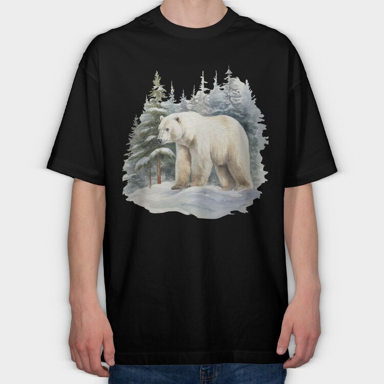 Polar Bear Snowscape, Tricou Oversize Barbati (Unisex)