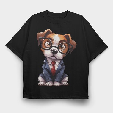 Puppy Glasses Suit, Tricou Oversize Barbati (Unisex)