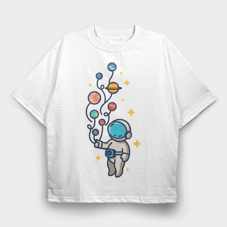 Astronaut And Balloon Planets, Tricou Oversize Barbati (Unisex)