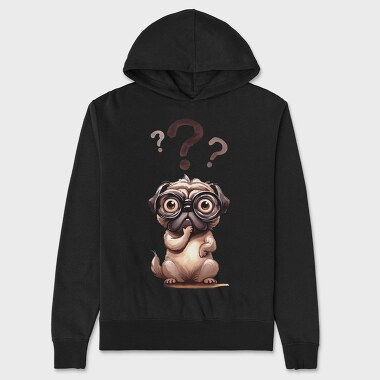 Pug Glasses Questionmarks, Hanorac Oversize Barbati (Unisex)