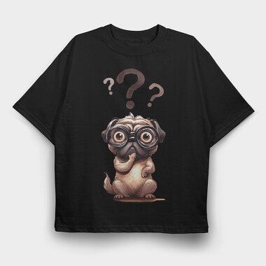 Pug Glasses Questionmarks, Tricou Oversize Barbati (Unisex)