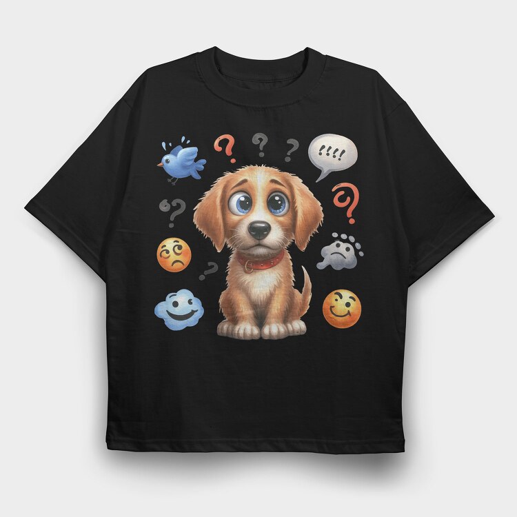 Puppy Questionmarks, Tricou Oversize Barbati (Unisex)