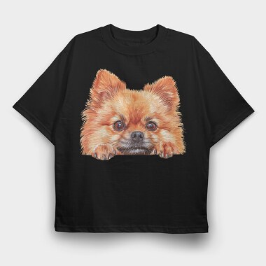 Pomeranian Peeking Face, Tricou Oversize Barbati (Unisex)