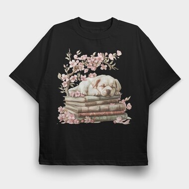 Puppy Sleeping Books, Tricou Oversize Barbati (Unisex)