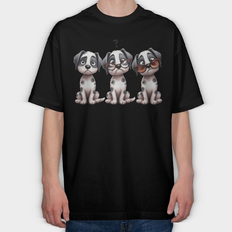 Puppies Glasses Questionmarks, Tricou Oversize Barbati (Unisex)