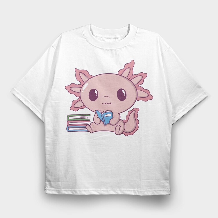 Axolotl Reading, Tricou Oversize Barbati (Unisex)