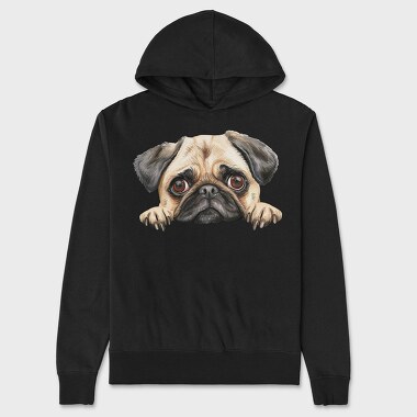 Pug Peeking Face, Hanorac Oversize Barbati (Unisex)