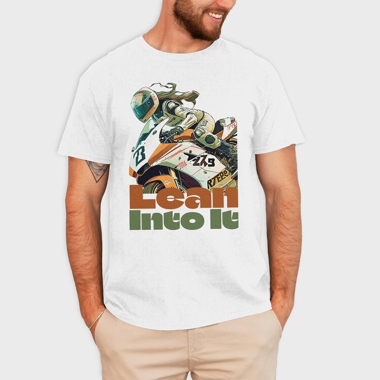Tilted Competition Motorcycle With Rider Lean Into It, Tricou Barbati (Unisex)