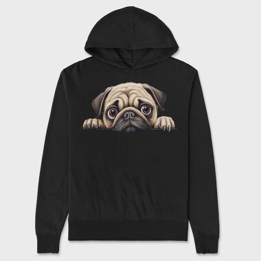 Pug Peeking, Hanorac Oversize Barbati (Unisex)