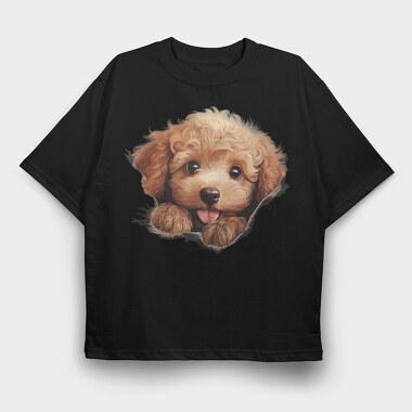 Poodle Peeking Face, Tricou Oversize Barbati (Unisex)