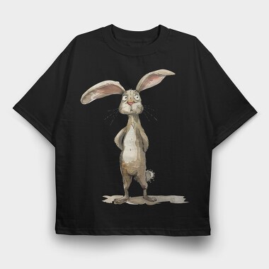 Rabbit Standing Wide Ears, Tricou Oversize Barbati (Unisex)