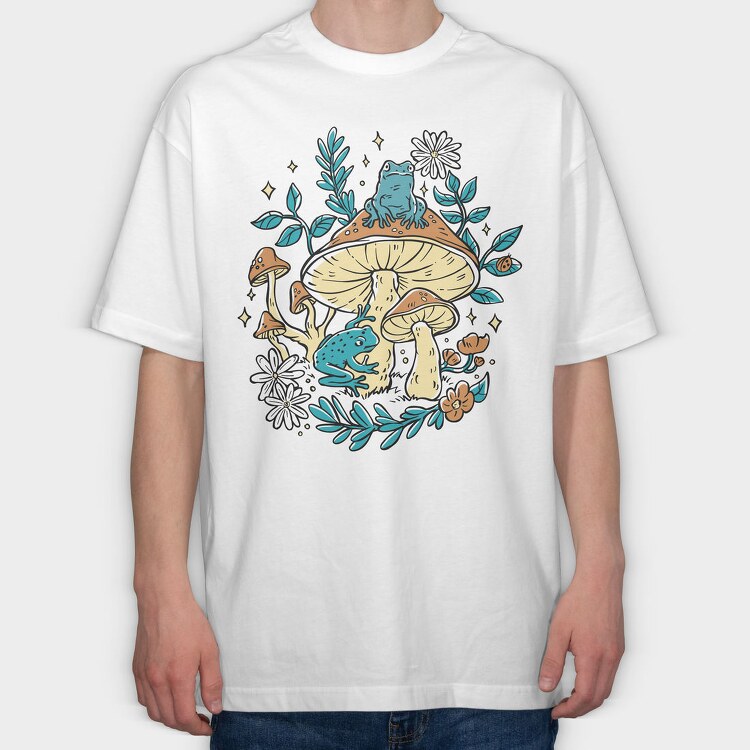 Cottagecore Moshrooms Frogs, Tricou Oversize Barbati (Unisex)