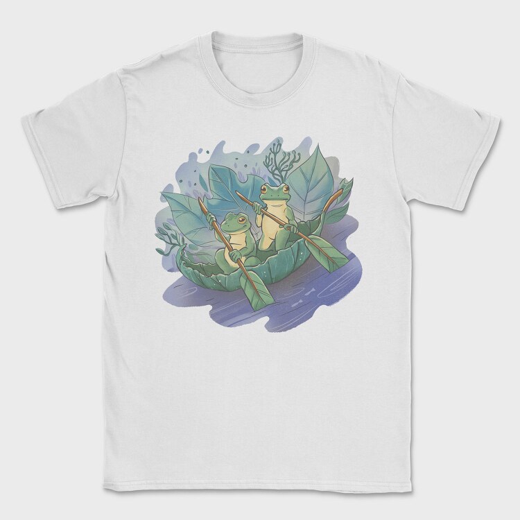 Cottagecore Frogs On Leaf Boat, Tricou Barbati (Unisex)