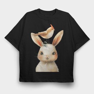 Rabbit Bird Stack, Tricou Oversize Barbati (Unisex)
