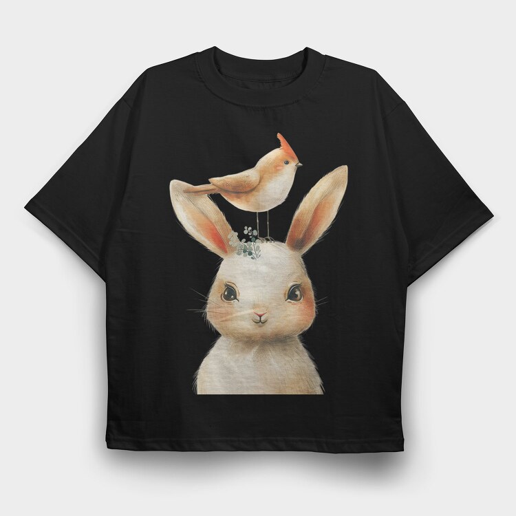 Rabbit Bird Stack, Tricou Oversize Barbati (Unisex)