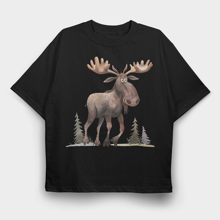 Quirky Moose Forest, Tricou Oversize Barbati (Unisex)