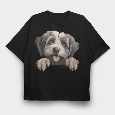 Pyrenean Shepherd Peeking, Tricou Oversize Barbati (Unisex)