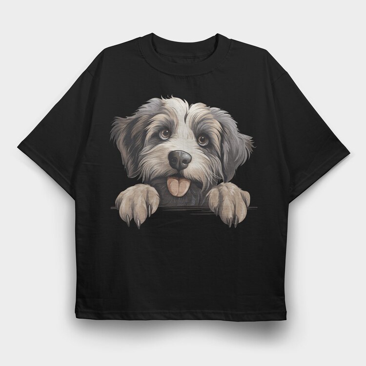 Pyrenean Shepherd Peeking, Tricou Oversize Barbati (Unisex)