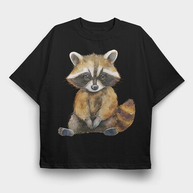 Raccoon Sitting Illustration, Tricou Oversize Barbati (Unisex)