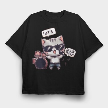 Rock Star Cat, Tricou Oversize Barbati (Unisex)