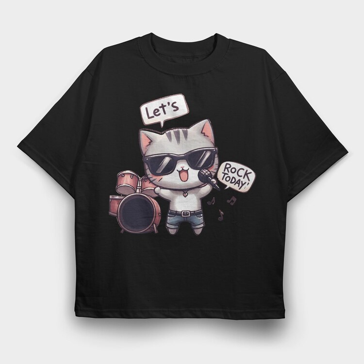 Rock Star Cat, Tricou Oversize Barbati (Unisex)