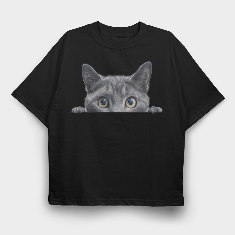 Russian Blue Peeking Cat, Tricou Oversize Barbati (Unisex)