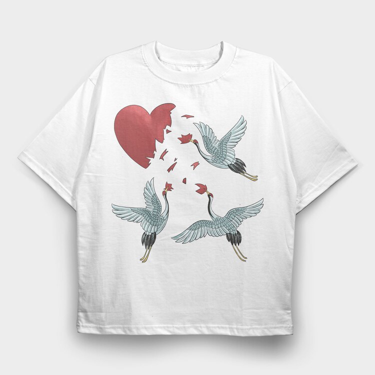 Crane Broken Heart, Tricou Oversize Barbati (Unisex)
