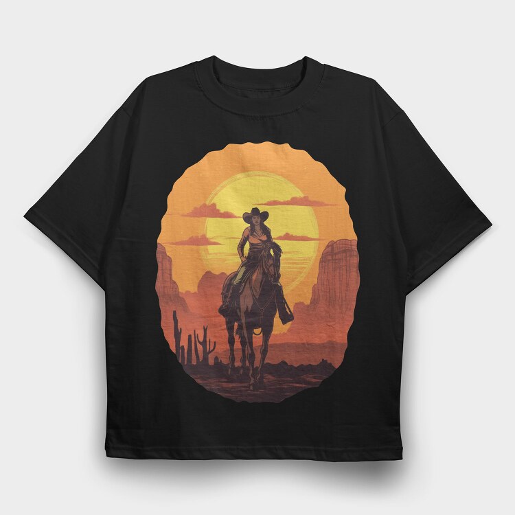 Cowgirl Sunset, Tricou Oversize Barbati (Unisex)