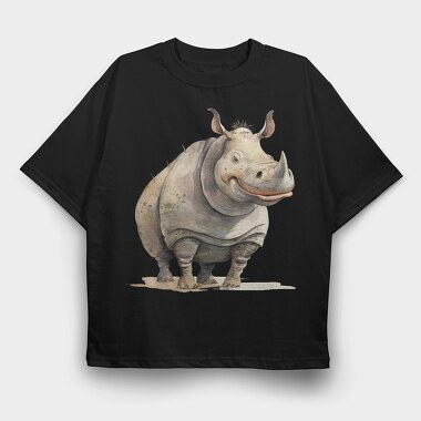 Rhino Smiling Face, Tricou Oversize Barbati (Unisex)