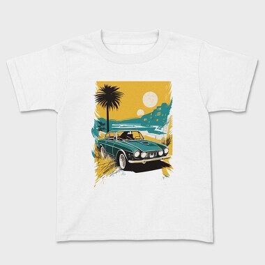 Classic Car Palm Trees Sun Sea City, Tricou Copii