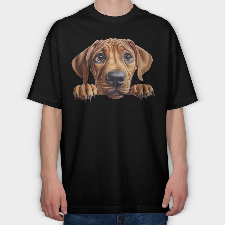 Rhodesian Ridgeback Peeking, Tricou Oversize Barbati (Unisex)