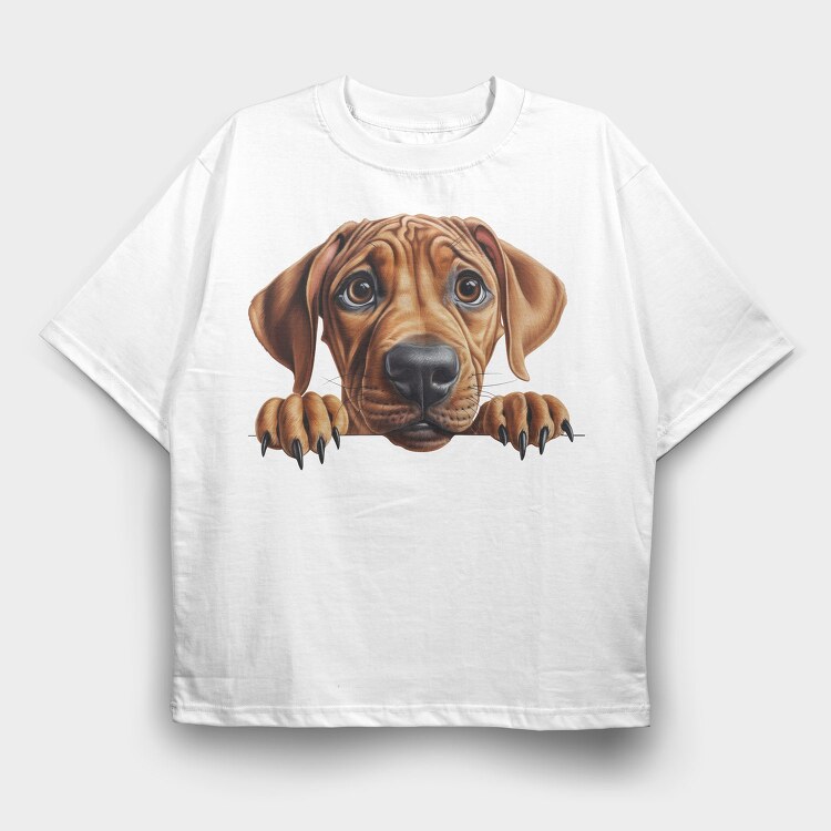 Rhodesian Ridgeback Peeking, Tricou Oversize Barbati (Unisex)