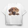 Rhodesian Ridgeback Peeking, Tricou Oversize Barbati (Unisex)