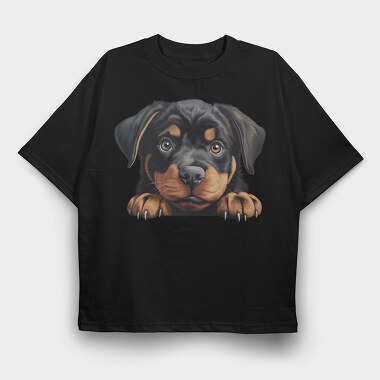 Rottweiler Peeking, Tricou Oversize Barbati (Unisex)