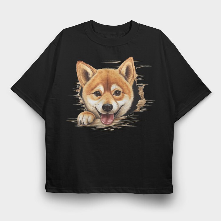 Shiba Inu Peeking, Tricou Oversize Barbati (Unisex)