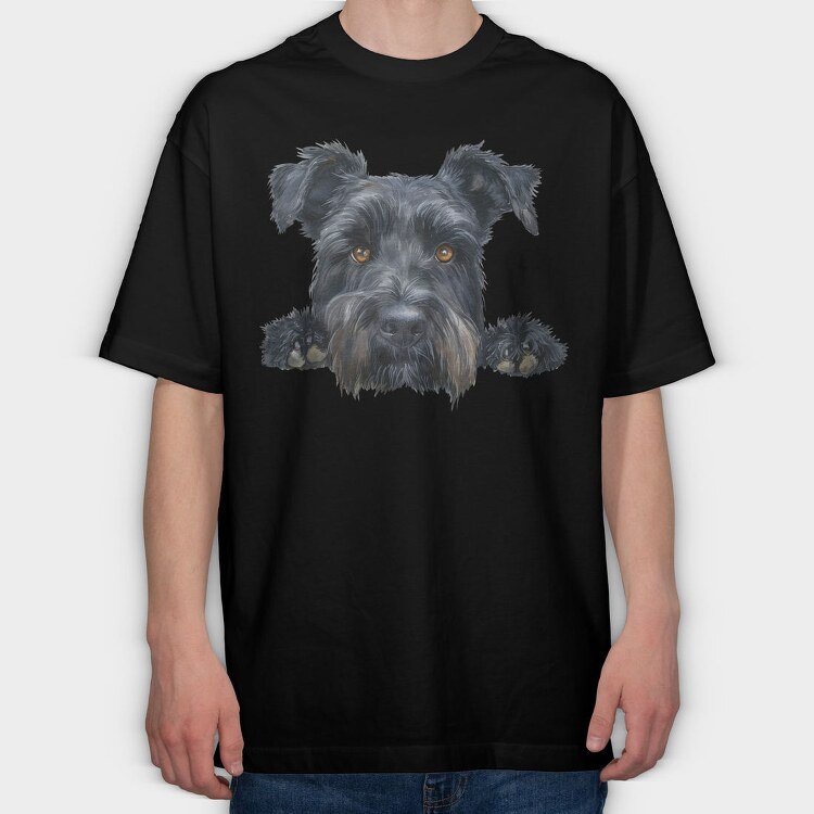 Schnauzer Face Peeking, Tricou Oversize Barbati (Unisex)