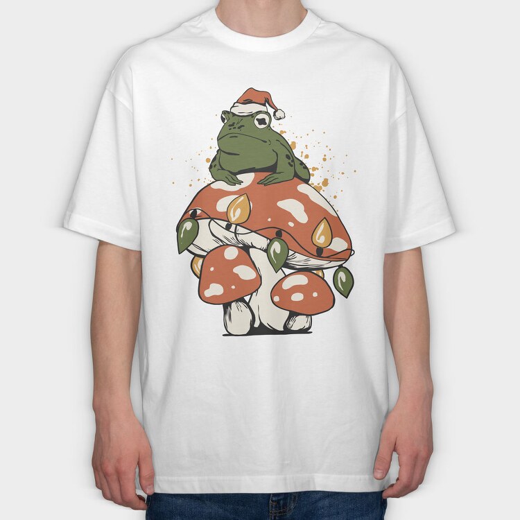 Cottagecore Christmas Frog, Tricou Oversize Barbati (Unisex)