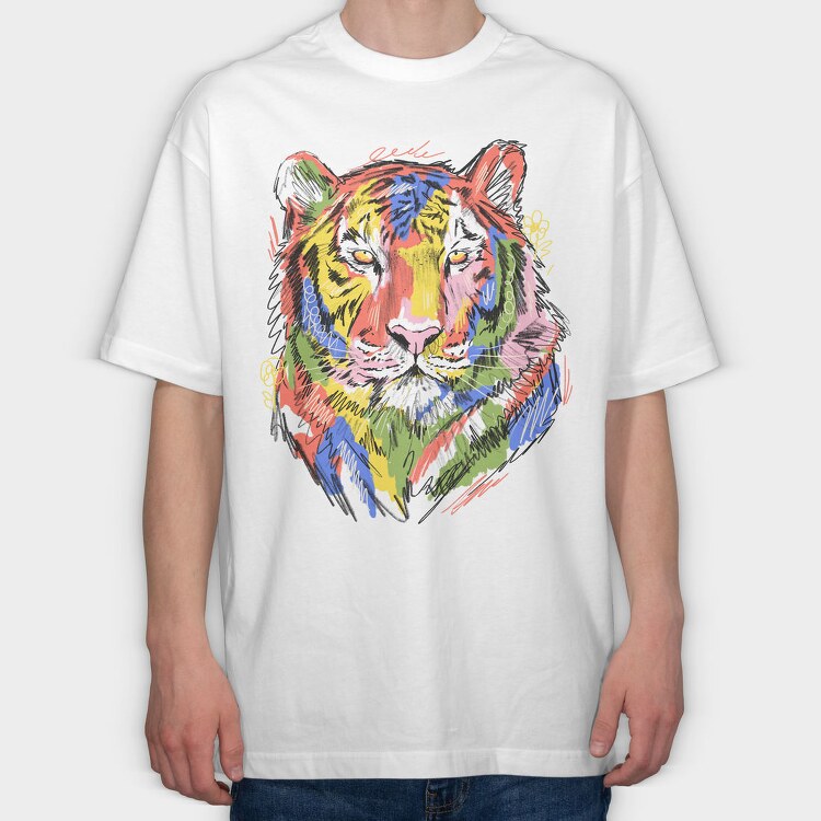 Colorful Tiger, Tricou Oversize Barbati (Unisex)