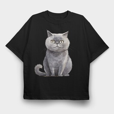 Scottish Straight Cat Sitting, Tricou Oversize Barbati (Unisex)