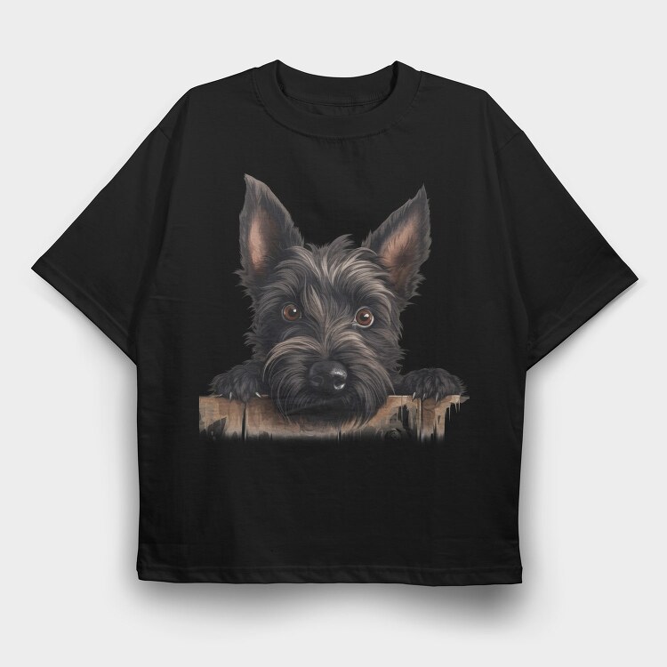 Scottish Terrier Peeking, Tricou Oversize Barbati (Unisex)