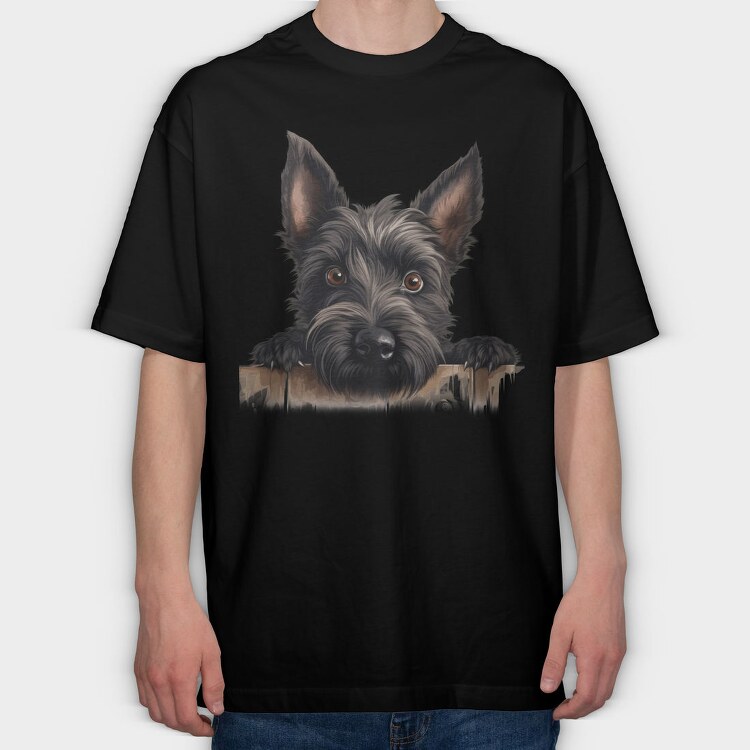 Scottish Terrier Peeking, Tricou Oversize Barbati (Unisex)