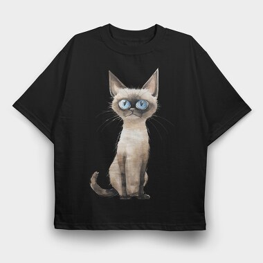 Siamese Cat Sitting, Tricou Oversize Barbati (Unisex)