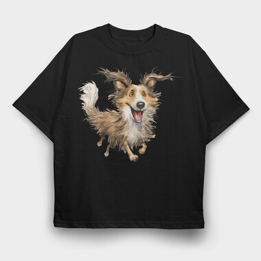 Shetland Sheepdog Smile, Tricou Oversize Barbati (Unisex)